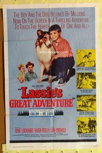 3f555 LASSIE'S GREAT ADVENTURE one-sheet '63 image of classic Collie dog & boy in hot air balloon!