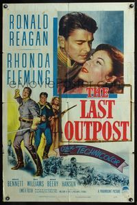 3f559 LAST OUTPOST style A one-sheet poster '51 great close-up of Ronald Reagan & Rhonda Fleming!