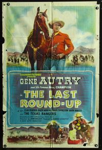 3f561 LAST ROUND-UP one-sheet poster '47 great image of Gene Autry & his famous horse, Champion!