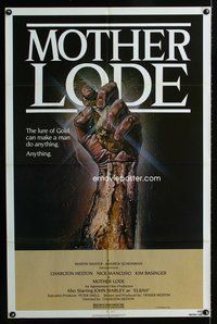3f649 MOTHER LODE one-sheet poster '82 Charlton Heston, wild artwork image of hand grasping gold!