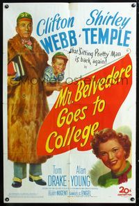 3f652 MR. BELVEDERE GOES TO COLLEGE one-sheet '49 great artwork of Clifton Webb & Shirley Temple!