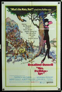 3f658 MRS. POLLIFAX - SPY one-sheet movie poster '71 Rosalind Russell, wacky Frank Frazetta artwork!