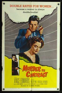 3f660 MURDER BY CONTRACT one-sheet '59 Vince Edwards strangles woman because she's double-trouble!