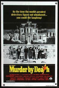 3f661 MURDER BY DEATH one-sheet poster '76 great Charles Addams artwork of cast by spooky house!