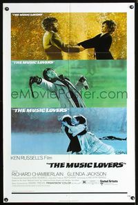 3f664 MUSIC LOVERS one-sheet '71 Ken Russell, three images of Richard Chamberlain & Glenda Jackson!