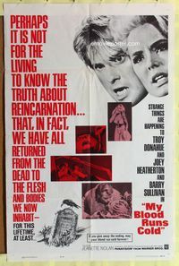 3f666 MY BLOOD RUNS COLD one-sheet movie poster '65 Troy Donahue, Joey Heatherton, reincarnation!