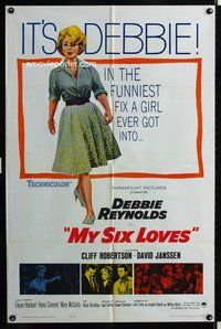 3f668 MY SIX LOVES one-sheet movie poster '62 Debbie Reynolds, Cliff Robertson, David Janssen