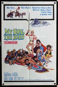 3f669 MY SON, THE HERO one-sheet movie poster '63 Arrivano I Titani, wacky sword & sandal artwork!