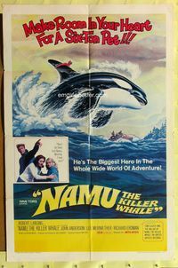 3f672 NAMU THE KILLER WHALE one-sheet '66 Lee Meriwether, Robert Lansing, great killer whale art!