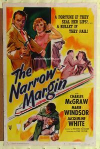 3f674 NARROW MARGIN one-sheet '53 Richard Fleischer classic film noir, Charles McGraw, Marie Windsor