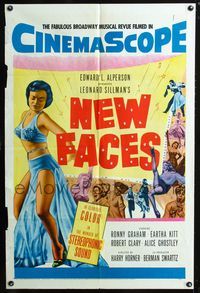 3f681 NEW FACES one-sheet movie poster '54 Leonard Sillman, sexy Eartha Kitt in revealing outfit!