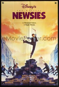 3f682 NEWSIES DS one-sheet poster '92 Disney newsboy Christian Bale, great art by Drew Struzan!
