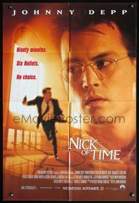 3f684 NICK OF TIME DS advance one-sheet movie poster '95 great image of Johnny Depp on the run!