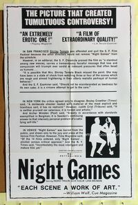 3f685 NIGHT GAMES one-sheet movie poster '66 Nattlek, Mai Zetterling, Swedish!