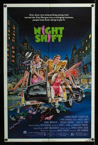 3f687 NIGHTSHIFT one-sheet '82 Michael Keaton, Henry Winkler, Mike Hobson sexy girls in hearse art!
