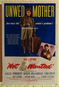 3f692 NOT WANTED one-sheet poster '49 unwed mother Sally Forrest, her story is the nation's problem!