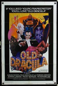 3f700 OLD DRACULA one-sheet '75 Vampira, David Niven as Dracula, Clive Donner, wacky horror art!