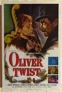 3f702 OLIVER TWIST one-sheet '51 Robert Newton as Bill Sykes, directed by David Lean, cool art!