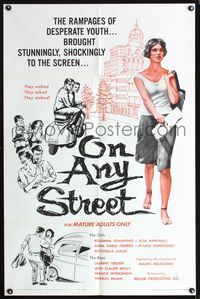 3f704 ON ANY STREET one-sheet movie poster '59 La notte brava, Mauro Bolognini, Italian teen sex!