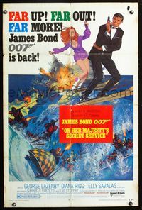 3f706 ON HER MAJESTY'S SECRET SERVICE style B one-sheet poster '70 George Lazenby as James Bond 007!
