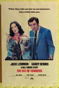 3f716 OUT-OF-TOWNERS one-sheet movie poster '70 Jack Lemmon, Sandy Dennis, written by Neil Simon!