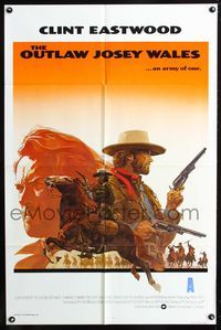 3f715 OUTLAW JOSEY WALES int'l one-sheet '76 great artwork of Clint Eastwood, he is an army of one!