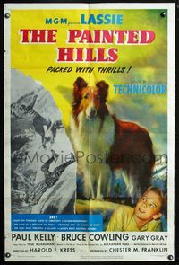 3f719 PAINTED HILLS one-sheet '51 wonderful painted artwork Lassie saving man falling from cliff!