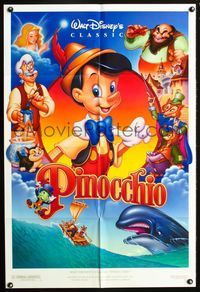 3f743 PINOCCHIO DS one-sheet movie poster R92 Walt Disney's classic fantasy cartoon!