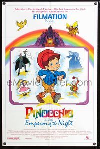 3f740 PINOCCHIO & THE EMPEROR OF THE NIGHT one-sheet movie poster '87 cool cartoon artwork of cast!