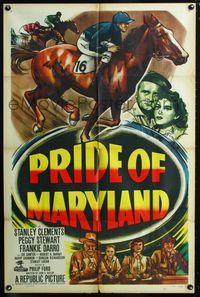 3f751 PRIDE OF MARYLAND one-sheet movie poster '51 Stanley Clements, cool horse racing artwork!