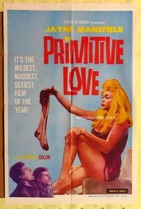 3f753 PRIMITIVE LOVE one-sheet '64 L'Amore Primitivo, sexy Jayne Mansfield removes her stockings!