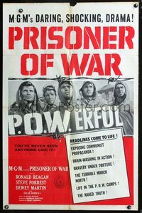 3f754 PRISONER OF WAR one-sheet movie poster '54 Ronald Reagan vs. Communists, daring & shocking!