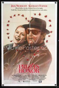 3f756 PRIZZI'S HONOR one-sheet poster '85 cool art of smoking Jack Nicholson & Kathleen Turner!
