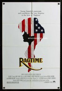 3f763 RAGTIME one-sheet movie poster '81 James Cagney, Pat O'Brien, cool patriotic silhouette art!