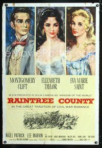 3f766 RAINTREE COUNTY one-sheet '57 art of Montgomery Clift, Elizabeth Taylor & Eva Marie Saint!