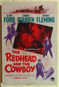 3f767 REDHEAD & THE COWBOY 1sheet '51 great romantic super close up of Glenn Ford & Rhonda Fleming!