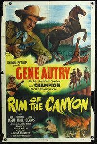 3f779 RIM OF THE CANYON one-sheet poster '49 image of Gene Autry w/gun, Champion the wonder horse!