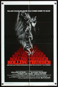 3f784 ROLLING THUNDER one-sheet movie poster '77 Paul Schrader, wild image of veteran with hook!