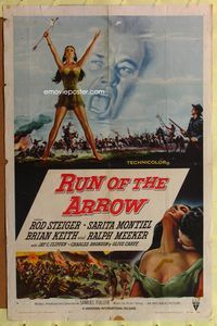 3f788 RUN OF THE ARROW one-sheet movie poster '57 Sam Fuller, Rod Steiger, cool sexy artwork!