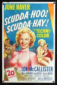 3f802 SCUDDA HOO SCUDDA HAY one-sheet poster '48 three images of sexy June Haver, Lon McCallister
