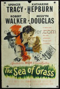 3f803 SEA OF GRASS one-sheet movie poster '47 Spencer Tracy, Katharine Hepburn, Robert Walker
