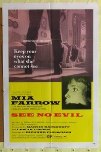 3f805 SEE NO EVIL one-sheet movie poster '71 keep your eyes on what blind Mia Farrow cannot see!