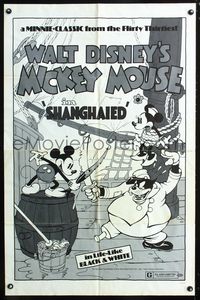 3f814 SHANGHAIED one-sheet R74 great image of Mickey Mouse dueling Pegleg Pete while Minnie watches!