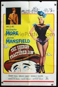 3f816 SHERIFF OF FRACTURED JAW one-sheet '59 sexy burlesque Jayne Mansfield, sheriff Kenneth More!