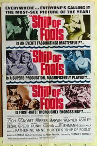 3f819 SHIP OF FOOLS style B one-sheet poster '65 Vivien Leigh, Stanley Kramer, Simone Signoret!