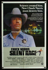 3f826 SILENT RAGE one-sheet movie poster '82 science created him, now Chuck Norris must destroy him!