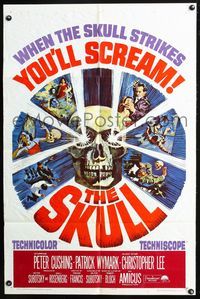 3f832 SKULL one-sheet poster '65 Peter Cushing, Christopher Lee, really cool horror scenes artwork!