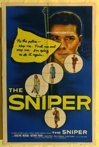 3f837 SNIPER one-sheet movie poster '52 spooky sniper Franz with gun image!