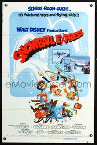 3f838 SNOWBALL EXPRESS one-sheet movie poster '72 Walt Disney, Dean Jones, wacky winter fun art!