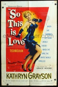 3f839 SO THIS IS LOVE one-sheet '53 sexy artwork of Kathryn Grayson as shimmy dancer Grace Moore!